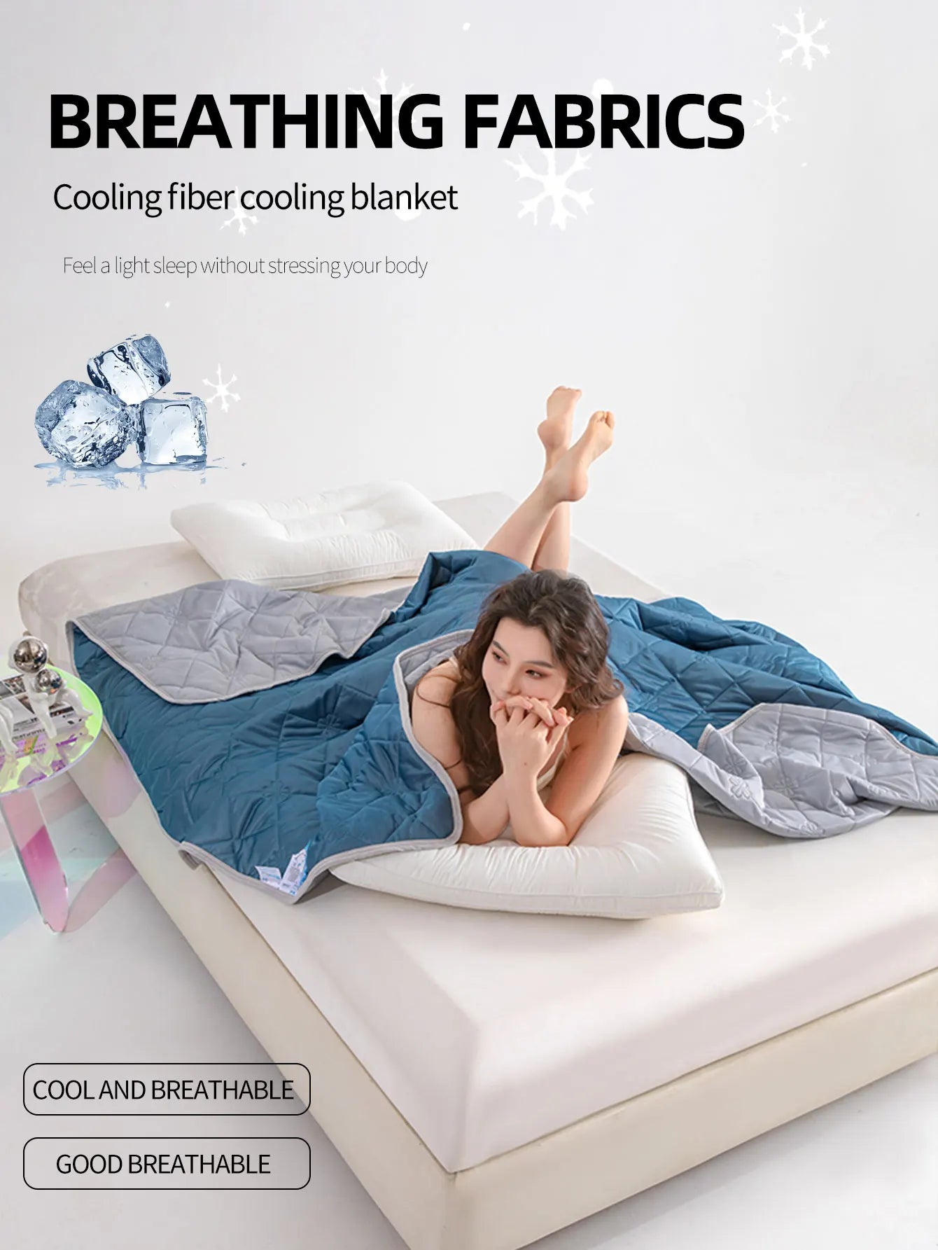 Color Cooling Blanket With Diamond Grid And Floral Print, Minimalist Fashion/Cooling Material