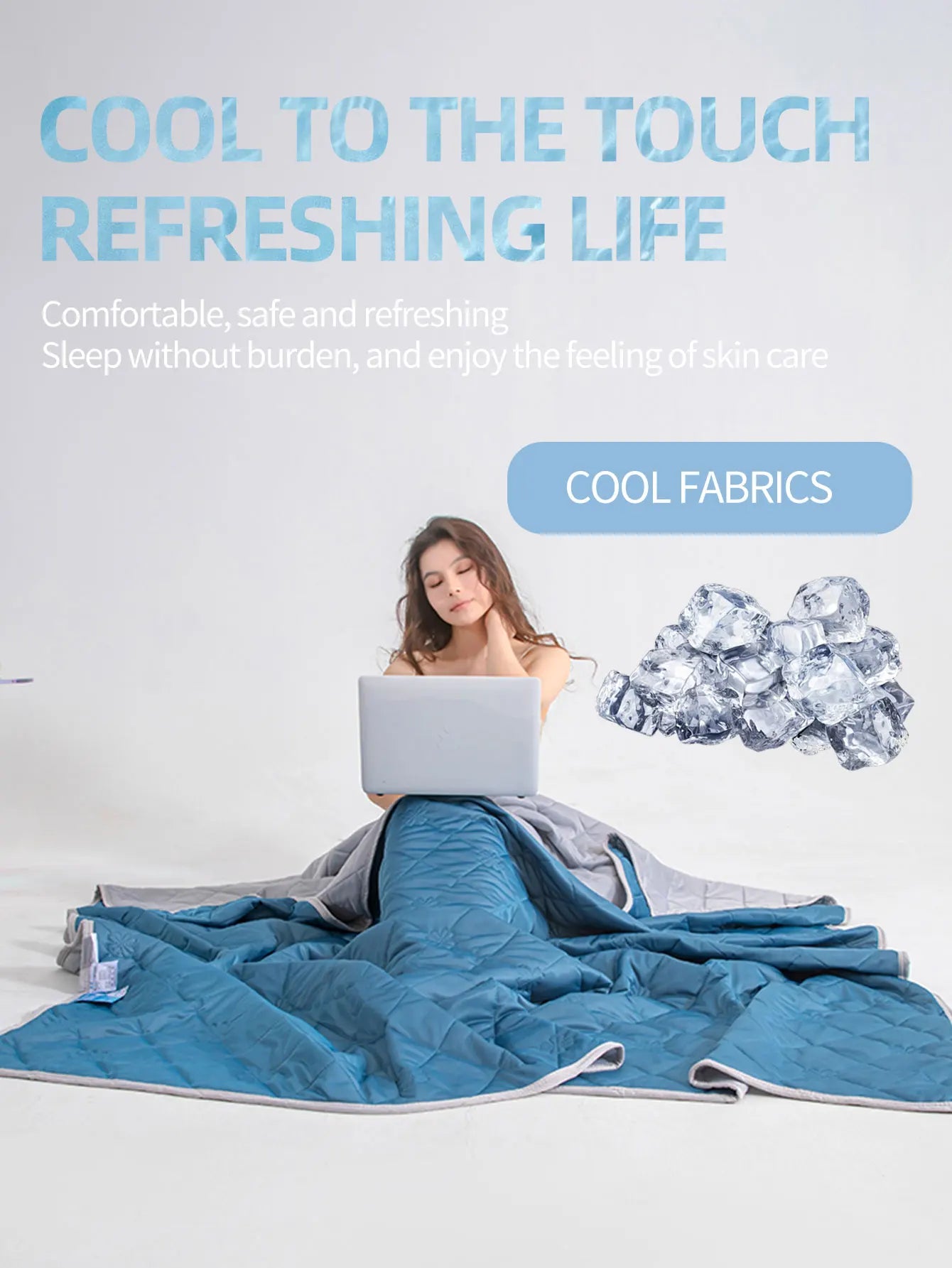 Color Cooling Blanket With Diamond Grid And Floral Print, Minimalist Fashion/Cooling Material